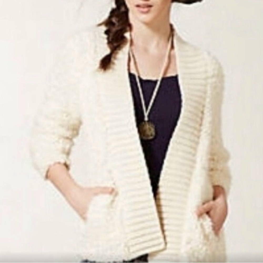 Anthropologie Sleeping on Snow Chunky Cardigan Sweater Cream Ivory Soft
